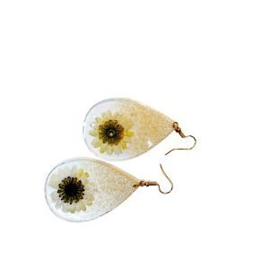 Artefaira Jewelry  – Real Dried Daisy Flowers Earrings – Tear Drops