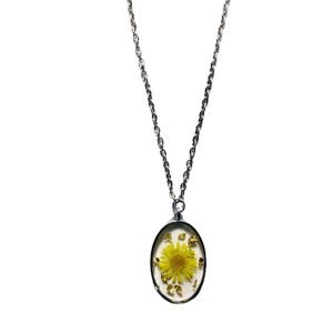 Artefaira Jewelry  – Real Dry Elecampane Flower Pendant with 11 inch Chain