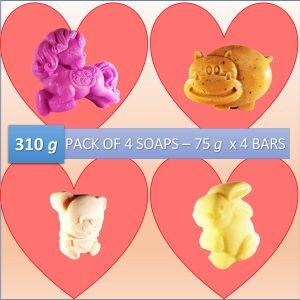 Kids Unicorn-Hippo-Teddy Bear-Rabbit Handmade Herbal Soap-Pack of 4 (310 Grams)-EL1122215