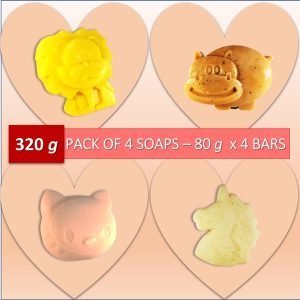 Kids Lion-Hippo-Little Kitty-White Unicorn Handmade Herbal Soap-Pack of 4 (320 Grams)-EL1122219