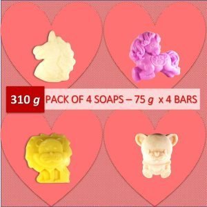 Kids White Unicorn-Purple Unicorn-Lion-Teddy Bear Handmade Herbal Soap-Pack of 4 (310 Grams)-EL1122220