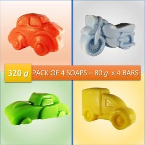 Kids Motorbike-Orange Car-Green Cars-Yellow Truck Handmade Herbal Soap-Pack of 4 (320 Grams)-EL1122228