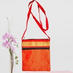 Praakriti-Khun Fabric Golden Orange Sling Bag Model-SNOSCS3-by Sameesh Creations