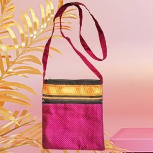 Praakriti- Khun Fabric Golden Dark Pink Sling Bag Model-SNOSCS4 -by Sameesh Creations