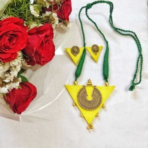 Khun Fabric Necklace with Oxidized Pendant-Model-SCN009