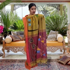 Vaarahi Hand Painted Khadi Cotton Saree With Blouse Piece-VA000007