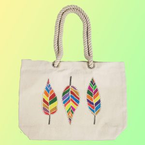 EqualLife – Hand Painted Canvas Tote Bag – Three Leaves – EL8210111