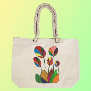 EqualLife – Hand Painted Canvas Tote Bag – Abstract Multi Color Flowers – EL8210114