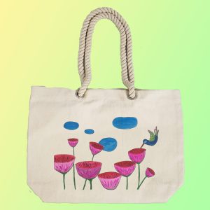 EqualLife – Hand Painted Canvas Tote Bag – Hummingbird and Flowers – EL8210117