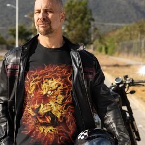 Printed T Shirts-Flame Art Series -1 – Flaming Lion Design for Bikers-by ZingerTees-Unisex-EL9120157