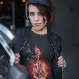 Printed T Shirts-Flame Art Series -4 – Flaming Electric Guitar for Bikers-by ZingerTees-Unisex-EL9120160