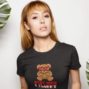 Printed T Shirts-Teddy Bear Series 1 – Stay Nice and Fluffy Design-by ZingerTees-For Women-EL9120102