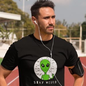 Printed T Shirts-Funny Alien Message 1 – Stay Weird Design -by ZingerTees-Unisex-EL9120126