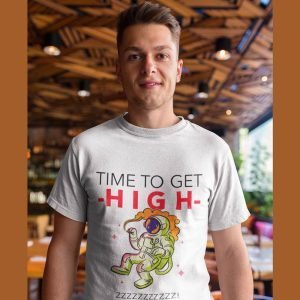 Printed T Shirts-Funny Message Series – 4 – Spaceman Time To Get High Design-by ZingerTees-Men-EL9120187