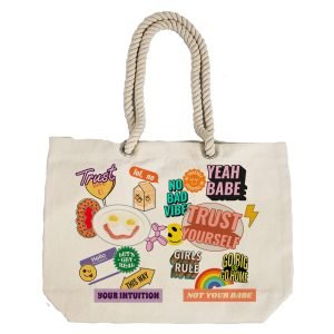 EqualLife – Printed 100% Recycled Cotton Canvas Tote Bag – Funny Message Stickers Design – EL8220114