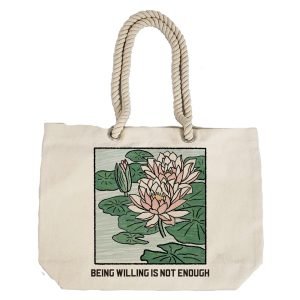 EqualLife – Printed 100% Recycled Cotton Canvas Tote Bag – Sacred Lotus Pond Design – EL8220115