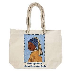 EqualLife – Printed 100% Recycled Cotton Canvas Tote Bag – Tribal Woman in Blue Headgear Design – EL8220119