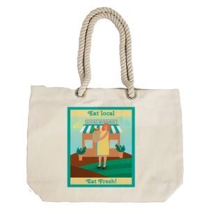 EqualLife – Printed 100% Recycled Cotton Canvas Tote Bag – Eat Local Eat Fresh Design – EL8220134