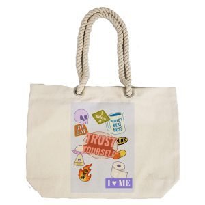 EqualLife – Printed 100% Recycled Cotton Canvas Tote Bag – Funny Stickers Design No.4 – EL8220148