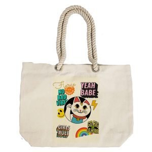 EqualLife – Printed 100% Recycled Cotton Canvas Tote Bag – Funny Stickers Design No.6 – EL8220150