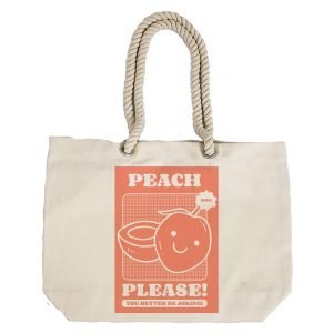 EqualLife – Printed 100% Recycled Cotton Canvas Tote Bag – Funny Peach Please Design – EL8220157