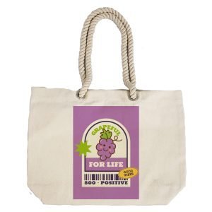 EqualLife – Printed 100% Recycled Cotton Canvas Tote Bag – Funny Grapeful For Life Design – EL8220161