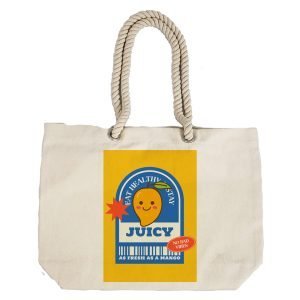 EqualLife – Printed 100% Recycled Cotton Canvas Tote Bag – Funny Juicy Mango No Bad Vibes Design – EL8220163