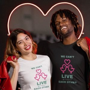 Printed T Shirts-Valentine’s Day – We Can’t Live Without Each Other Design-by ZingerTees-Set of 2 Couple Tees-EL9120255