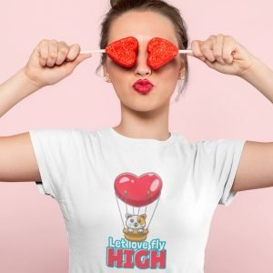 Printed T Shirts-Valentine’s Day – Cute Kitty Let Love Fly High Design-by ZingerTees-Unisex-EL9120276