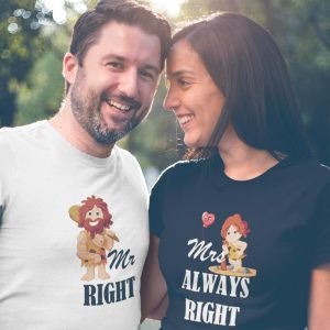 Printed T Shirts-Valentine’s Day – Mr. and Mrs. Right Design-by ZingerTees-Set of 2 Couple Tees-EL9120259