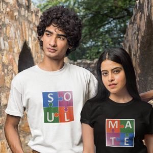 Printed T Shirts-Valentine’s Day – Soul and Mate Design-by ZingerTees-Set of 2 Couple Tees-EL9120260