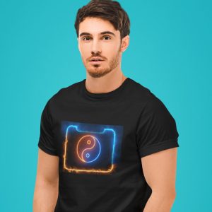 EqualLife Pure Cotton Chest Print T Shirt-Ying Yang Neon Icon Design-1-by ZingerTees-Unisex-EL9120412