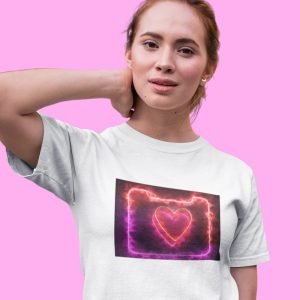 EqualLife Pure Cotton Chest Print T Shirt-Lover Hearts Neon Icon Design-4-by ZingerTees-Unisex-EL9120415