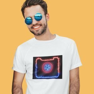 EqualLife Pure Cotton Chest Print T Shirt-Captain America Neon Icon Design-7-by ZingerTees-Unisex-EL9120418