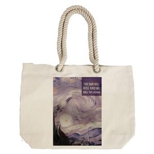 EqualLife – Printed 100% Recycled Cotton Canvas Tote Bag – Sun Will Rise And We Will Try Again Design – EL8220175