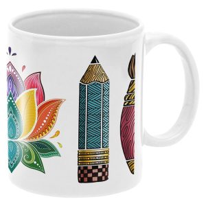 Designer Ceramic Mug-Abstract Pens Design-By EqualLife -EL7222127 – White