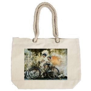 Eco-Friendly Recycled Cotton Canvas Tote Bag – Cyclist Painting Design-100 – EL8220346