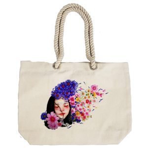 Eco-Friendly Recycled Cotton Canvas Tote Bag – Flower Woman Design-101 – EL8220347