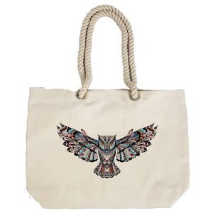 Eco-Friendly Recycled Cotton Canvas Tote Bag – Owl Mandala Design-76 – EL8220322