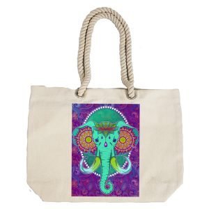 Eco-Friendly Recycled Cotton Canvas Tote Bag – Elephant Mandala-2 Design-80 – EL8220326