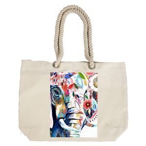 Eco-Friendly Recycled Cotton Canvas Tote Bag – Elephant Mandala-3 Design-81 – EL8220327