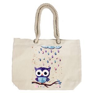 Eco-Friendly Recycled Cotton Canvas Tote Bag – Owl Design-86 – EL8220332