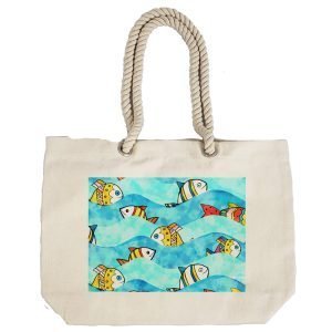 Eco-Friendly Recycled Cotton Canvas Tote Bag – Fish Design-87 – EL8220333