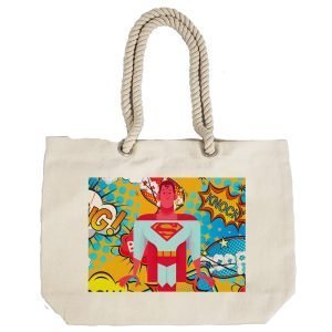 Eco-Friendly Recycled Cotton Canvas Tote Bag – Man of Steel Toon Design-92 – EL8220338