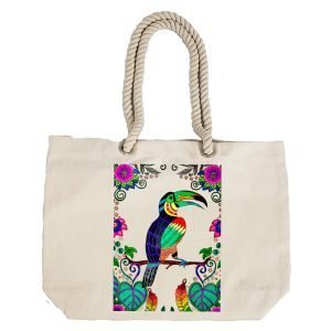 Eco-Friendly Recycled Cotton Canvas Tote Bag – Bird Mandala Design-95 – EL8220341