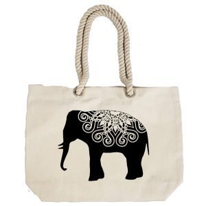 Eco-Friendly Recycled Cotton Canvas Tote Bag – Elephant Mandala-4 Design-97 – EL8220343