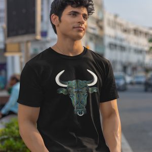 Pure Cotton Bio-Washed Chest Printed T-Shirt – Eco Earth – The Bull – by ZingerTees-Unisex-EL9120534