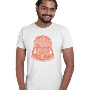 Pure Cotton Bio-Washed Chest Printed T-Shirt – Sifi Series – Darth Vadar Line Art Design 2 – by ZingerTees-Unisex-EL9120559