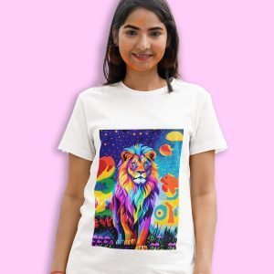 Pure Cotton Bio-Washed Chest Printed T-Shirt – Eco Earth – Lion Design 3 – by ZingerTees-Unisex-EL9120535