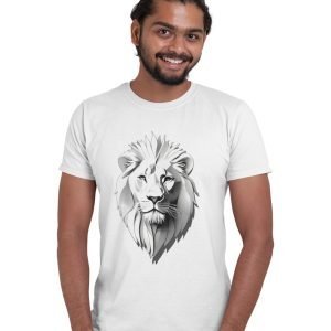 Pure Cotton Bio-Washed Chest Printed T-Shirt – Eco Earth – Lion Design 4 – by ZingerTees-Unisex-EL9120536